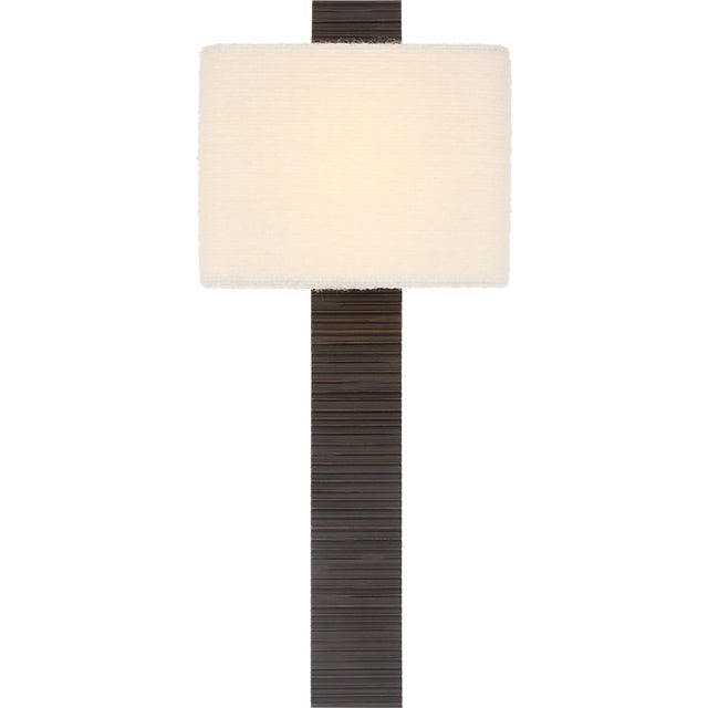Anne-Marie Barton for Visual Comfort Signature Fumar 23" Tail Sconce in Ridged Carbon with Bouclé Shade For Sale