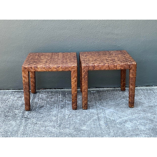 Vintage Woven Rattan Side Tables - A Pair For Sale In West Palm - Image 6 of 12