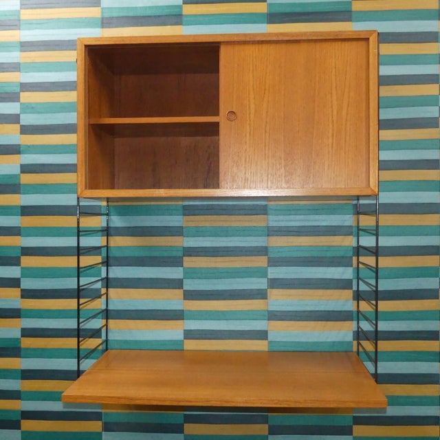 Mid-Century Modern Teak String Shelving Unit with Wall Cabinet, Desk Shelf and Black Ladders by Kajsa & Nils Nisse Strinning for String, Sweden, 1960s For Sale - Image 4 of 12