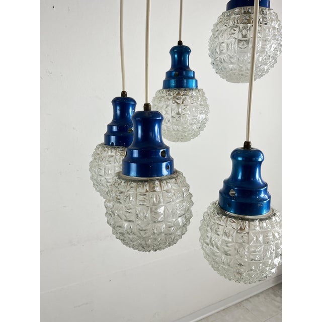 Blue Mid-Century Italian 5-Light Chandelier, 1960s For Sale - Image 8 of 15