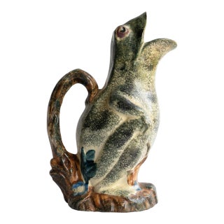 Antique Victorian Staffordshire Spongeware Pottery Frog Jug For Sale