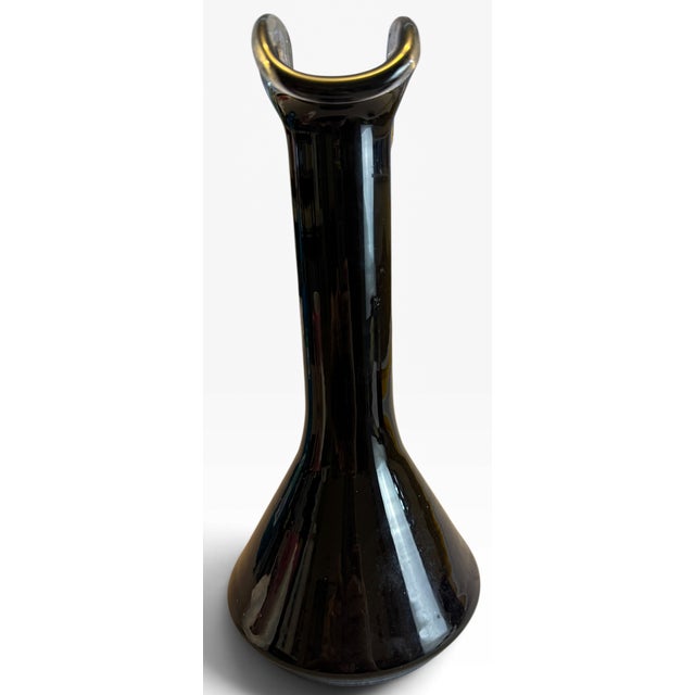 Murano Vintage Murano Style Black Amethyst Sommerso Art Glass Saddle Rim Chimney Vase For Sale - Image 4 of 6