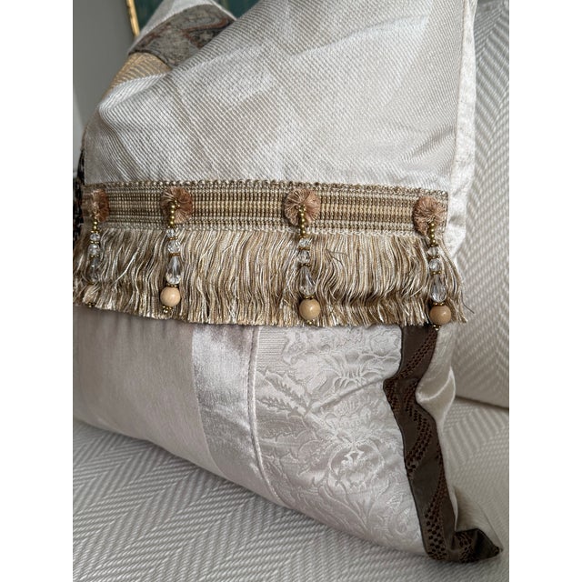 Textile Lux Patchwork With Fringe Pillows - 18" X 18" Sold as a Pair For Sale - Image 7 of 9