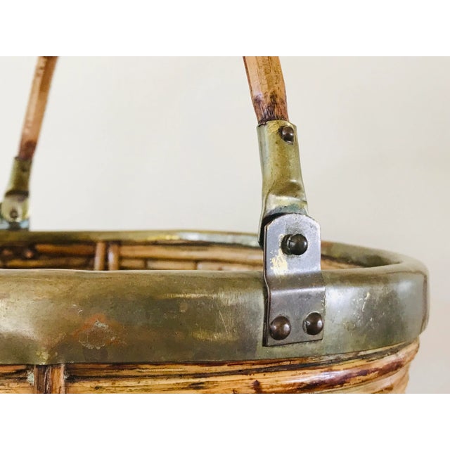 Brown 1970s Italian Rattan and Brass Basket For Sale - Image 8 of 12