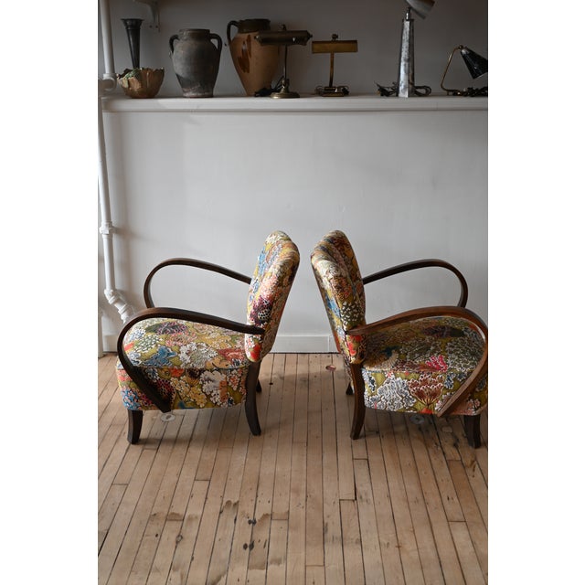 Petite Jindrich Halabala Armchairs in Pierre Frey Le Soleil Pour Temoin For Sale - Image 10 of 16
