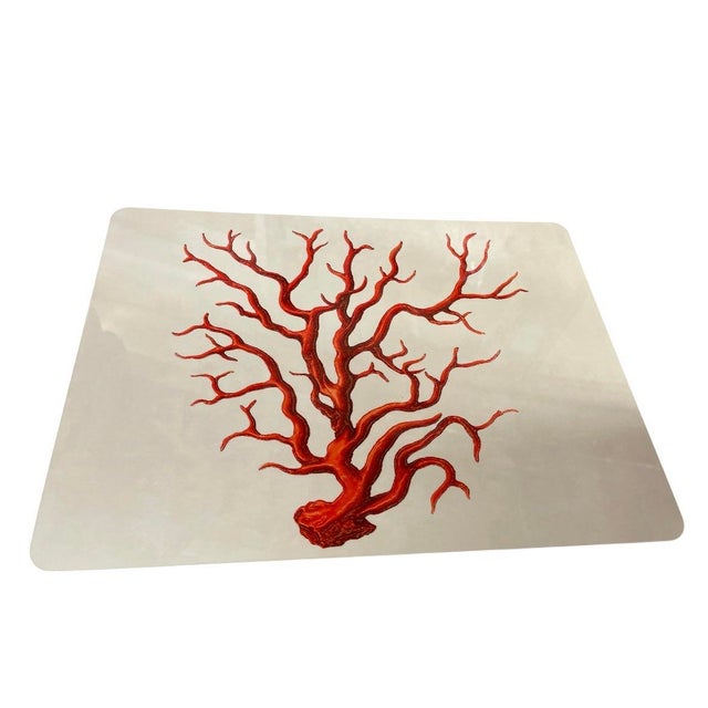 Vintage Italian Red Coral Cork-Backed Placemats - Set of 6 For Sale - Image 4 of 11