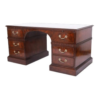 Baker Vintage Georgian Style Leather Top Desk For Sale