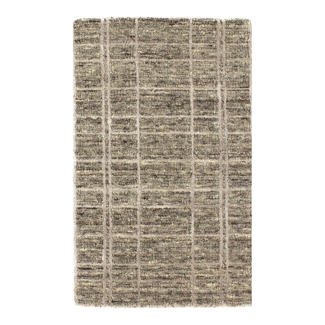 2020s Modern Beige Crosshatch Hand-Made Bamboo Silk Indo Rug For Sale