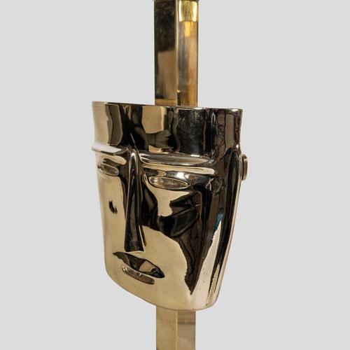 1970s Vintage Brass Sculpture Face Mask Table Lamps, 1970s, Set of 2 For Sale - Image 5 of 11