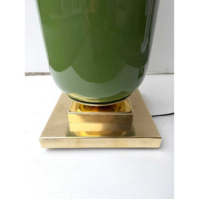 Yellow Contemporary Pair of Brass and Yellow Murano Glass Bulb Shade Lamps, Italy For Sale - Image 8 of 12
