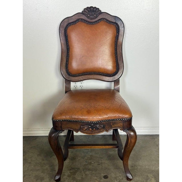 Set of Ten French Carved Wood Dining Chairs With Leather Upholstery For Sale - Image 16 of 18