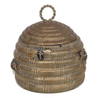 1960s Signed Mottahedeh Brass Beehive Lidded Jar Pot Container Box 4710b For Sale