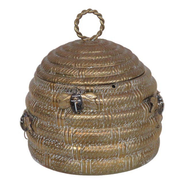 1960s Signed Mottahedeh Brass Beehive Lidded Jar Pot Container Box 4710b For Sale
