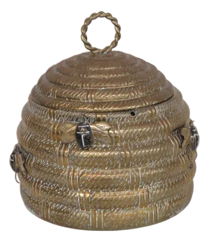 1960s Signed Mottahedeh Brass Beehive Lidded Jar Pot Container Box 4710b