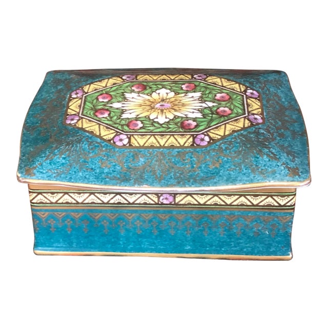 1930s Minton England Painted Porcelain Dresser Box For Sale