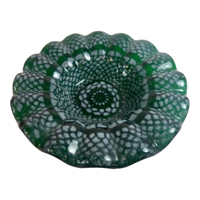 Signed S. Lebegand Emerald Green Ruffled Art Glass Bowl Cheshire Ct 1997 For Sale