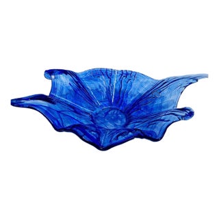 Lavorazione Arte Murano Swirl Bowl Cobalt Blue Made in Italy For Sale