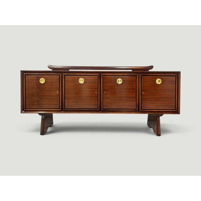 1940s Mid-Century Modern Italian Walnut Sideboard with Brass Medallions by Paolo Buffa, 1950s For Sale - Image 5 of 18