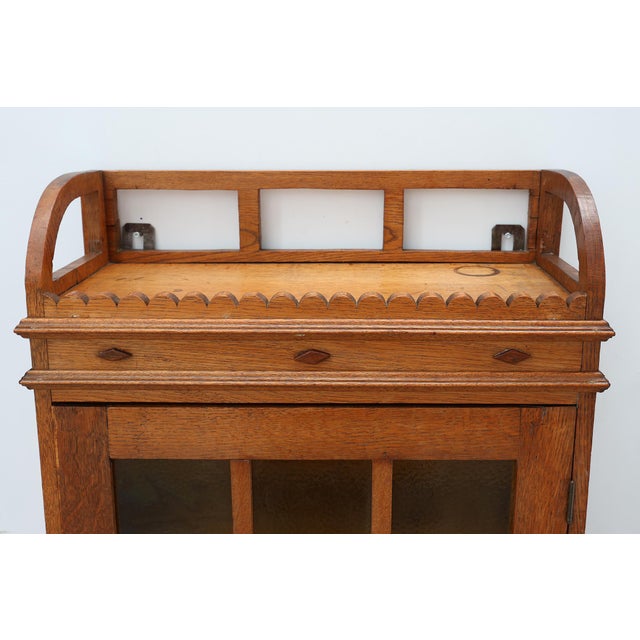 Art Deco Oak Wall Cabinet with Amber Glazed Door, Belgium, 1920s For Sale - Image 11 of 13
