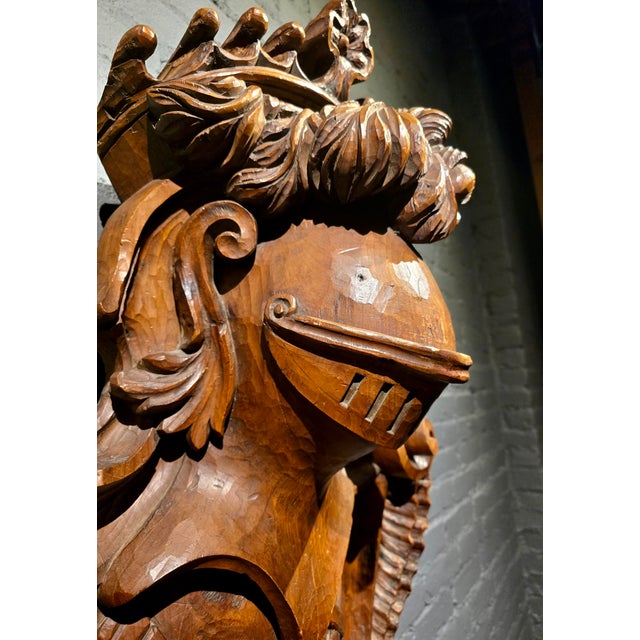 19th Century Hand Carved Heraldic Wall Crest W/ Armored Knight Motif For Sale - Image 4 of 12