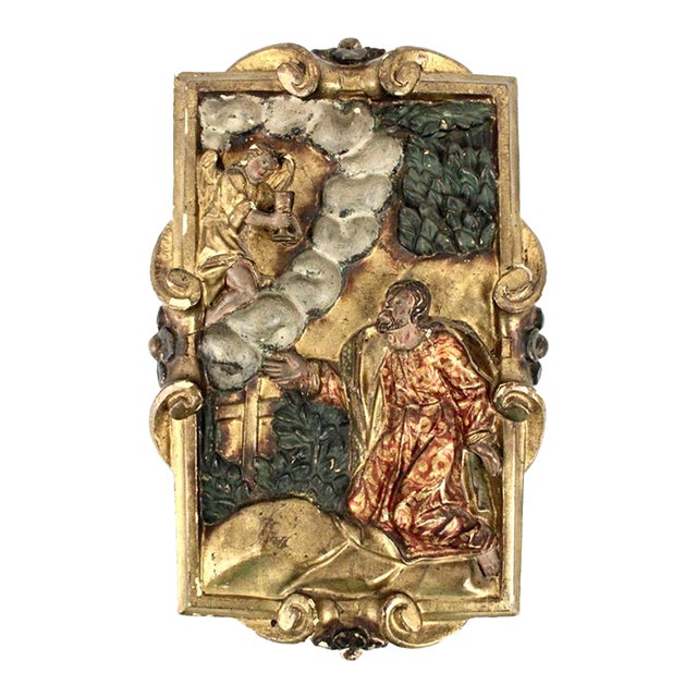 Spanish Colonial Carved Polychrome Wood Panel 18th Century For Sale