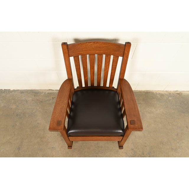 Early 20th Century Stickley Brothers Style Antique Mission Oak Arts & Crafts Rocking Chair, Circa 1910 For Sale - Image 5 of 13