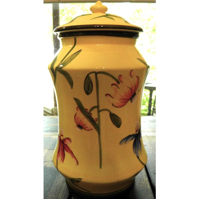 Light Yellow Nonni’s Biscotti Jar Yellow Floral Porcelain Cookie Jar Canister For Sale - Image 8 of 9