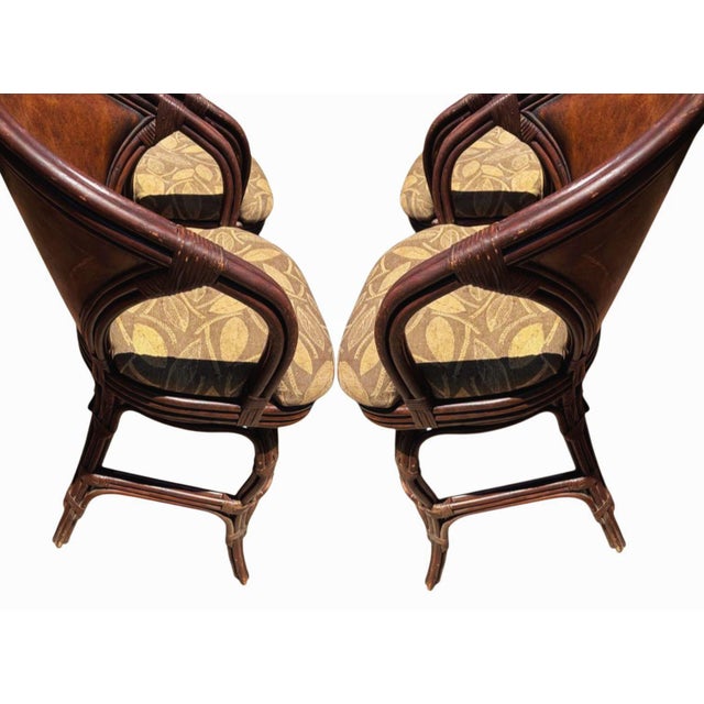 Brown 1970s Elevate Your Home Bar With This Set of 3 Premium Hooker Furniture Leather & Rattan Swivel Barstools! For Sale - Image 8 of 10