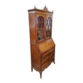 Antique 20th C Hepplewhite Style Mechanical Slant Front Fitted Secretary Desk For Sale
