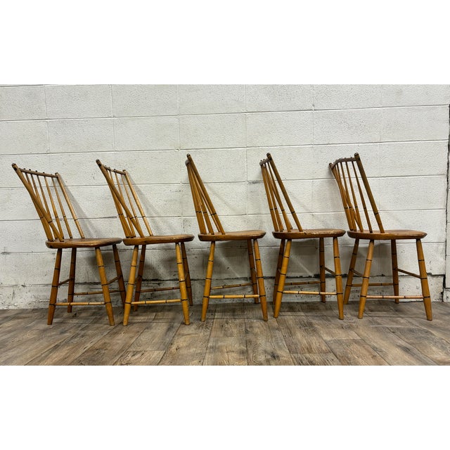 Rustic Antique Country Primitive Colonial Windsor Handmade Birdcage Dining Side Chairs For Sale - Image 3 of 12