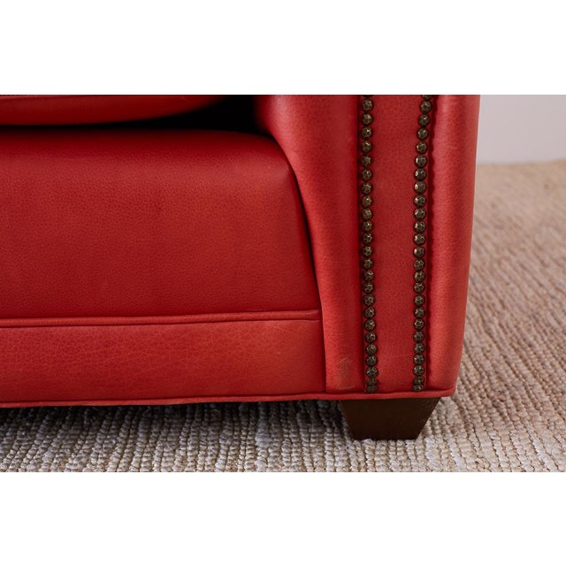 Coral Red Leather Tufted Chesterfield Sofa Settee Chairish
