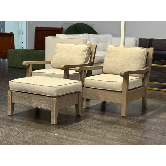 2010s Restoration Hardware Outdoor Leagrave Lounge Chairs + Ottoman, Set of Three For Sale - Image 5 of 12