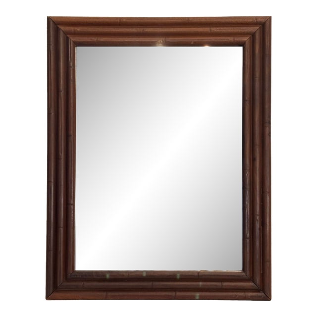 Hollywood Regency Embossed Faux Bamboo Wood Wall Mirror For Sale