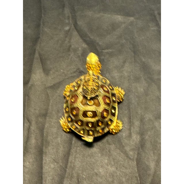 Glass Bejeweled Turtle & Baby Trinket Box Enameled Crystal Goldtone Mother Child VTG For Sale - Image 7 of 10