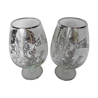 Silver Overlay Glass Brandy Snifters - A Pair For Sale