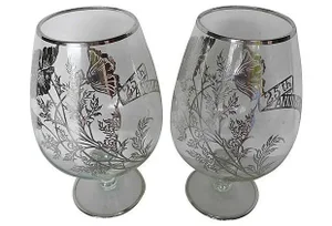 Silver Overlay Glass Brandy Snifters - A Pair