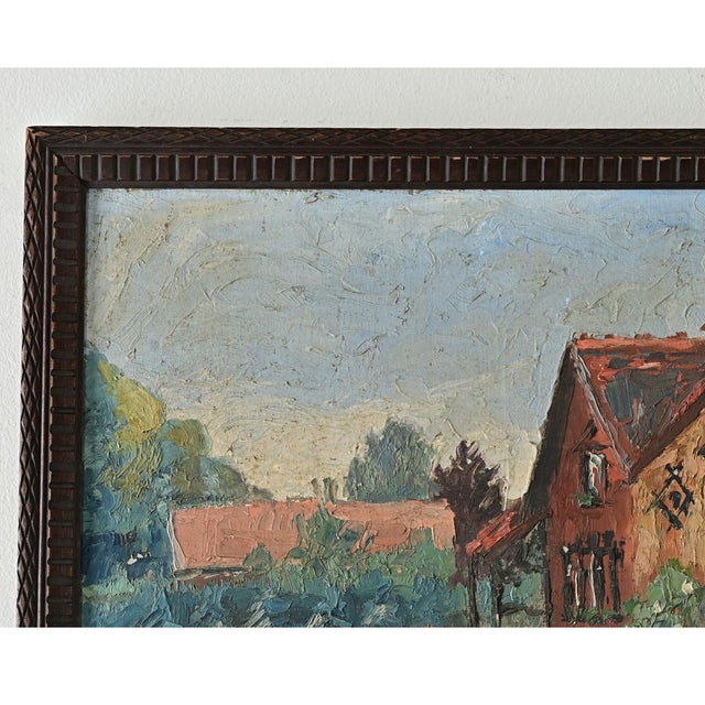 French Vintage Framed Painting of a Homestead For Sale - Image 4 of 9