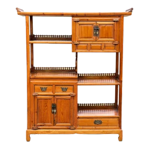 1980s Vintage Asian Pine Etagere Display Cabinet