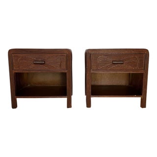 Vintage Pencil Reed Rattan Nightstands- a Pair For Sale