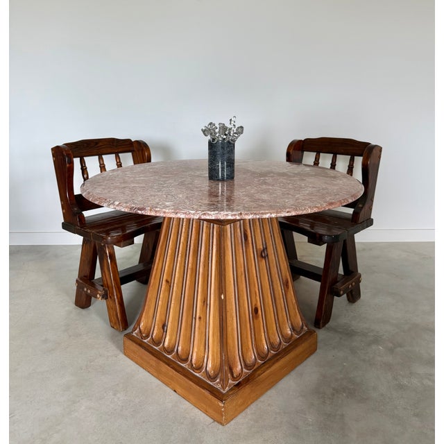 Kreiss "Duchess" Marble + Sculptural Wood Pedestal Card Table Game Table Dining For Sale - Image 16 of 18