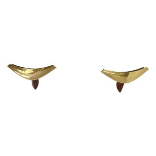 Vintage Wall Lights in Wood and Brass, Italy, 1980s, Set of 2 For Sale