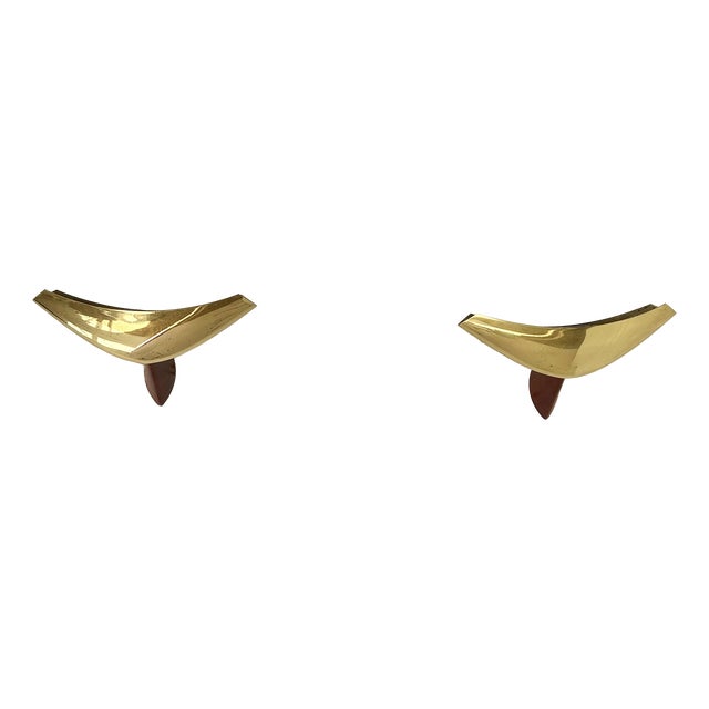 Vintage Wall Lights in Wood and Brass, Italy, 1980s, Set of 2 For Sale