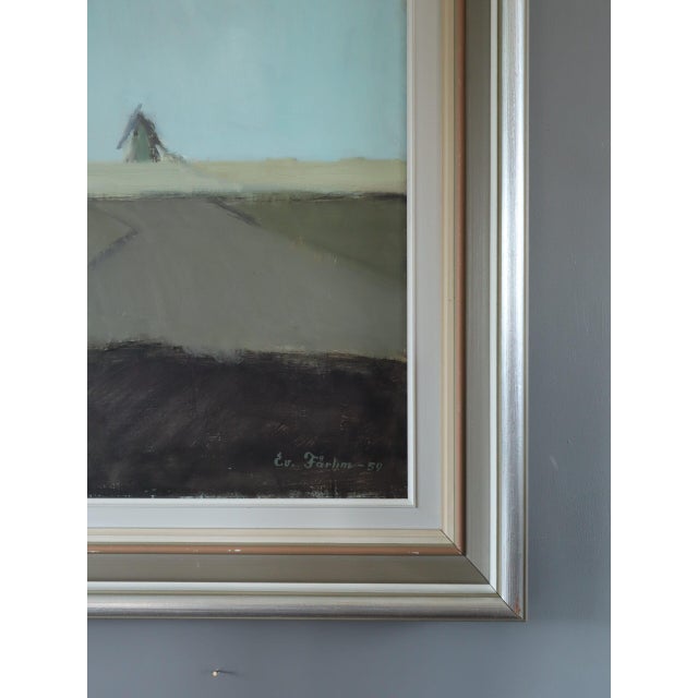 Paint 1959 Mid-Century Modern 'Quiet Fields' Vintage Swedish Landscape Oil Painting, Framed For Sale - Image 7 of 11