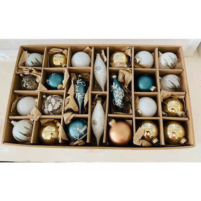 Traditional 24 Vintages Boho Christmas Ornaments Silver Blue For Sale - Image 3 of 5