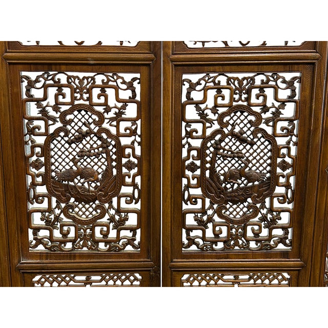 Wood Chinese Cow Ox Cranes Motifs Wood Wall Panel Window Screen For Sale - Image 7 of 14