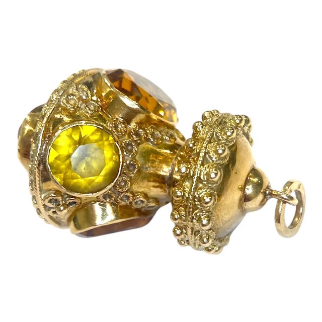 Mid 20th Century Etruscan Revival 18k Gold Citrine Charm Pendant For Sale - Image 4 of 10