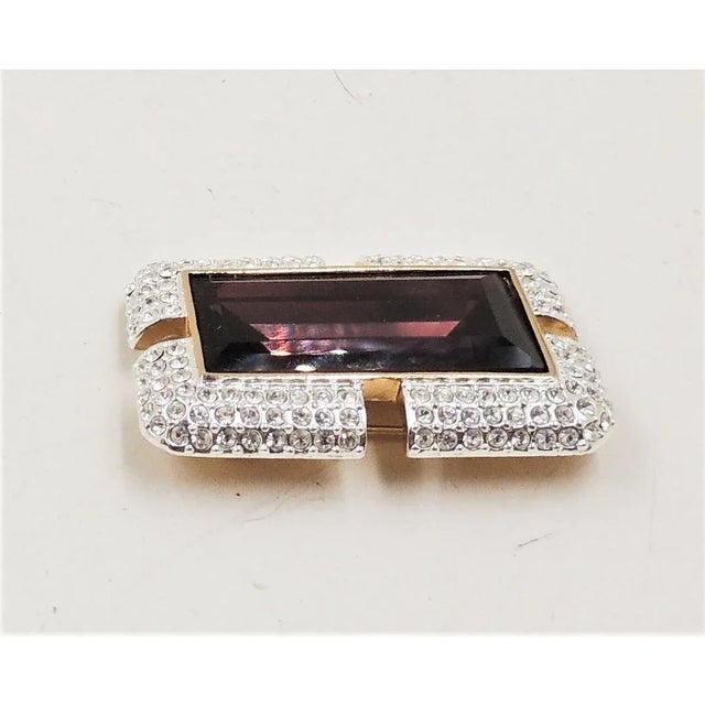 Gold Vintage Signed Napier Faux-Amethyst & Pave Clear Rhinestone Brooch For Sale - Image 8 of 8