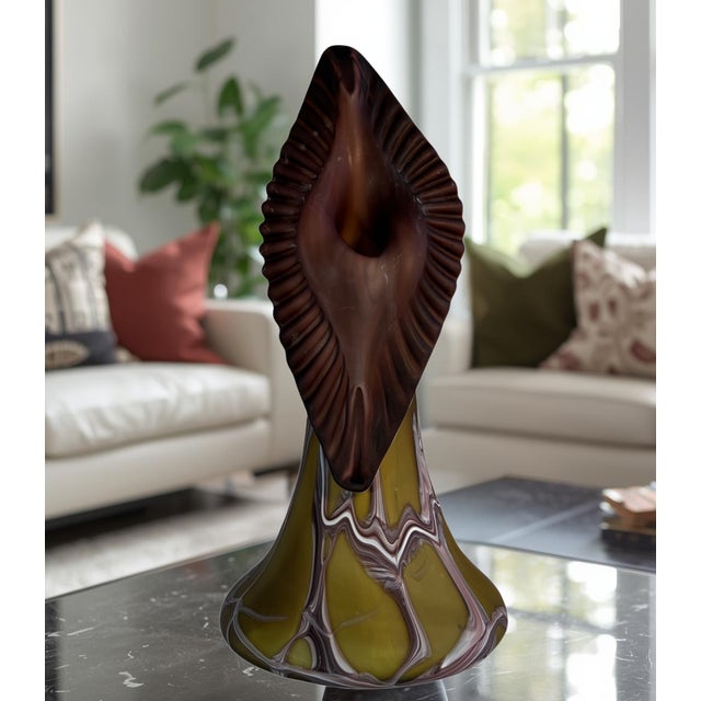 Dale Chihuly Vintage Essie Zareh Baijan Abstract Jack in the Pulpit Green & Brown Art Glass Vase For Sale - Image 4 of 18