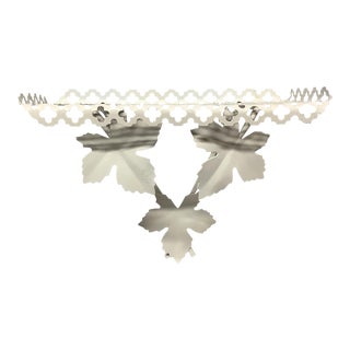 Mid Century Modern Pierced Metal Wall Bracket Shelf With Ivy Leaves in Ivory For Sale