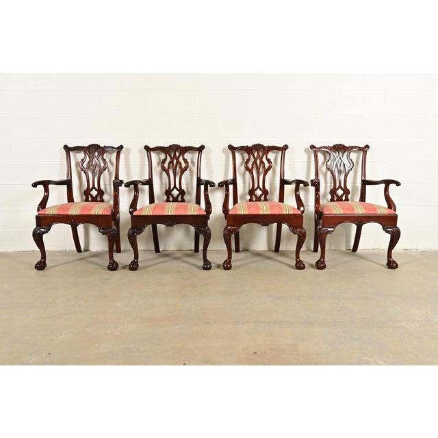 Kindel Furniture Chippendale Carved Mahogany Dining Arm Chairs, Set of Four For Sale - Image 12 of 12